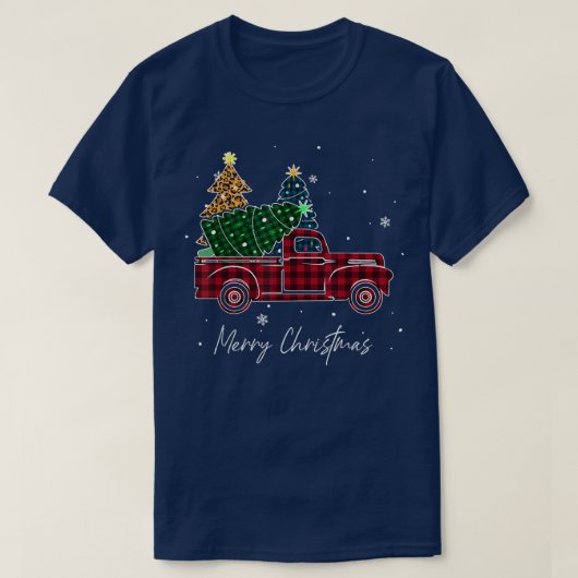 T-shirt Joyeux Noël Leopard Buffalo Camion Arbre Rouge Pla (Design devant)