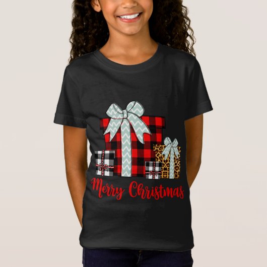 T-Shirt Joyeux Noël Leopard Buffalo Plaid Christmas Pr (Devant)