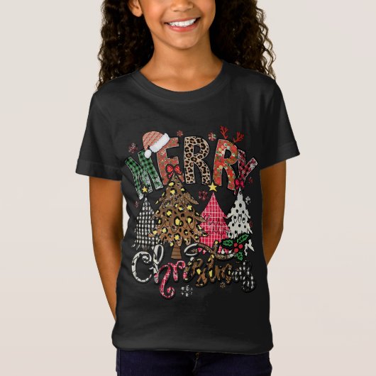 T-Shirt Joyeux Noël Leopard Buffalo Red Plaid (Devant)