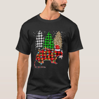 T-shirt Joyeux Noël Leopard Plaid Tree Rat Drôle Anima
