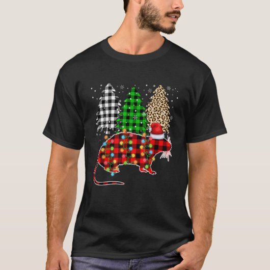 T-shirt Joyeux Noël Leopard Plaid Tree Rat Drôle Anima (Devant)