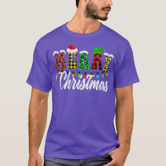 T-shirt Joyeux Noël Leopard Xmas Lumières Plaid