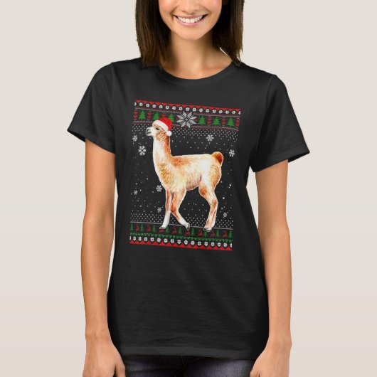 T-shirt Joyeux Noël Llama Casquette Père Noël Dans Snow Ug (Devant)