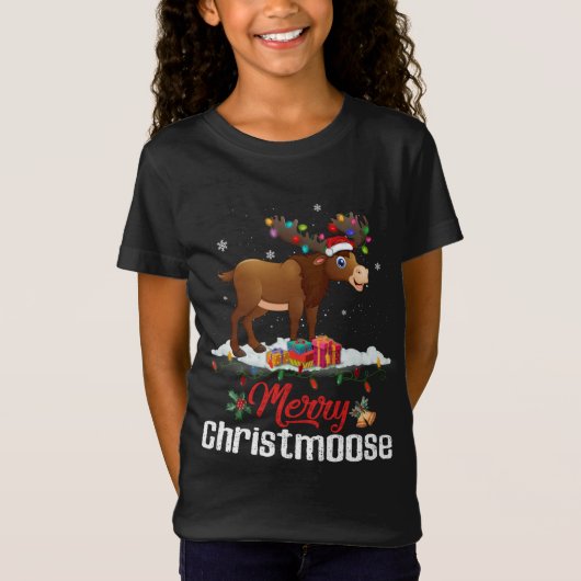 T-Shirt Joyeux Noël Lumière Moose Funny Noël (Devant)