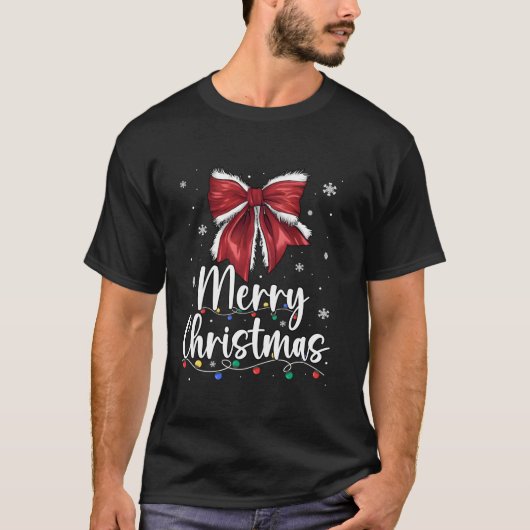 T-shirt Joyeux Noël Lumières Coquette Noël Famille Hommes  (Devant)