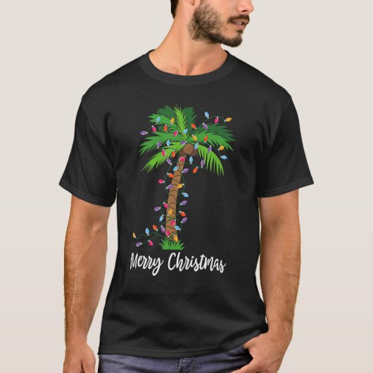 T-shirt Joyeux Noël Lumières Palm Tree Beach Noël Pyjama (Devant)