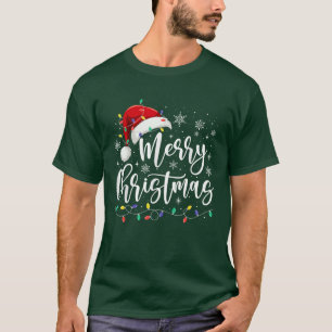 T-shirt Joyeux Noël Lumières Rouge Noël Chapeau Noël Famil