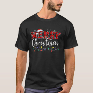 T-shirt Joyeux Noël Lumières Rouge Noël Chapeau Noël Famil
