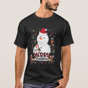 T-shirt Joyeux Noël Lumières Snowman Red Santa Noël Noël N