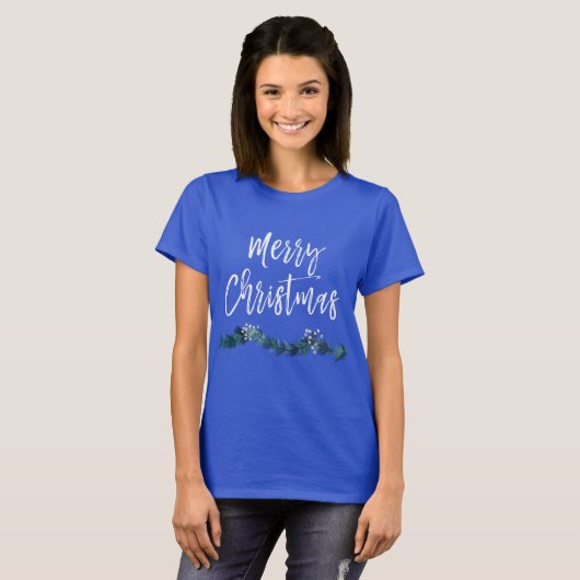 T-shirt Joyeux Noël main Lettré Script Garland (Devant entier)