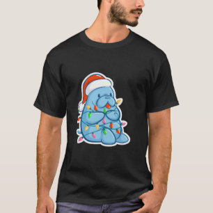 T-shirt Joyeux Noël Manatee Mer Vache Chapeau Santa Noël