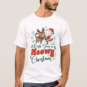 T-shirt Joyeux Noël Meowy Santa Renne Chat Flocons