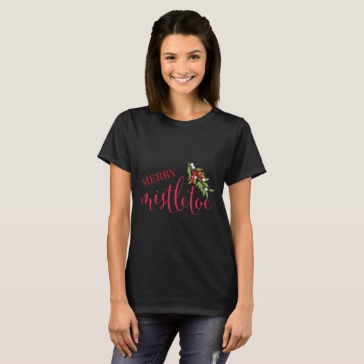 T-shirt Joyeux Noël Merry Mistletoe mignon  (Devant entier)