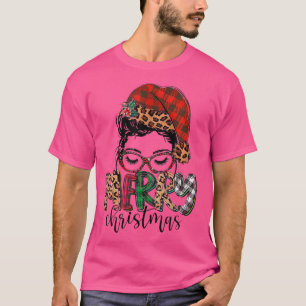 T-shirt Joyeux Noël Messy Bun Santa Hat Funny Noël