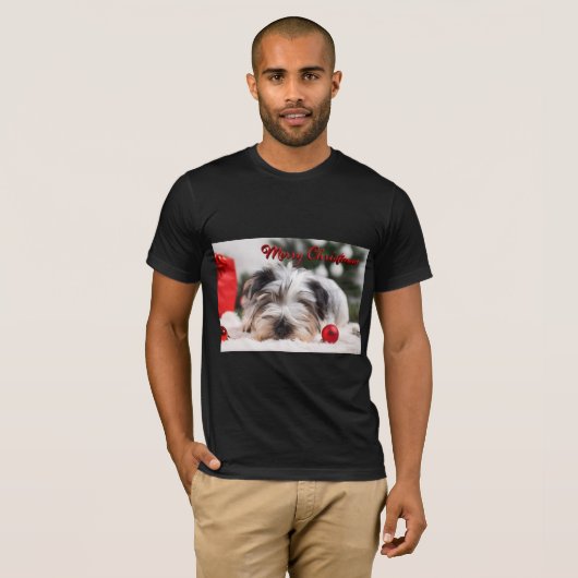 T-shirt Joyeux Noël mignon chien animal Terrier Fun T-shir (Devant entier)