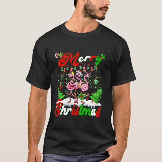 T-shirt Joyeux Noël mignon Flamant rose Amour paysan Famil (Devant)