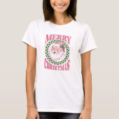T-shirt Joyeux Noël mignon Père Noël rose parties scintill (Devant)