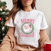 T-shirt Joyeux Noël mignon Père Noël rose parties scintill