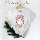 T-shirt Joyeux Noël mignon Père Noël rose parties scintill