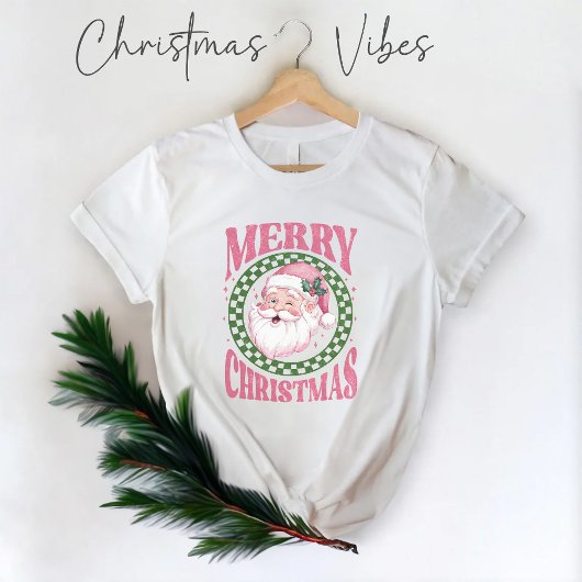 T-shirt Joyeux Noël mignon Père Noël rose parties scintill