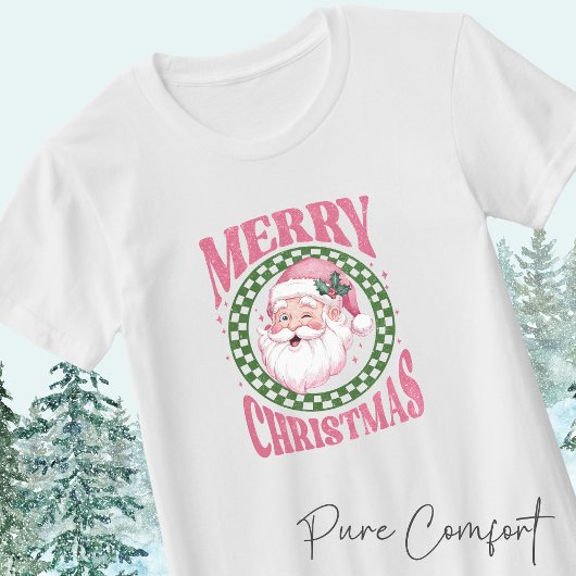 T-shirt Joyeux Noël mignon Père Noël rose parties scintill