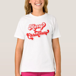 T-shirt Joyeux Noël mignon Simple Rétro Calligraphie Rouge