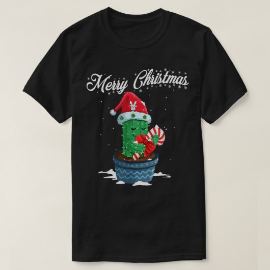 T-shirt Joyeux Noël mignonne Cactus Santa Hat Sucre de can (Design devant)