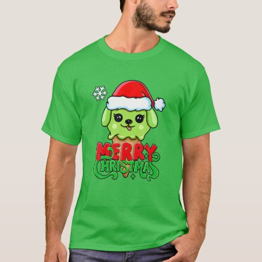 T-shirt Joyeux Noël, mignonne Crème de glace Chien Père No (Devant)
