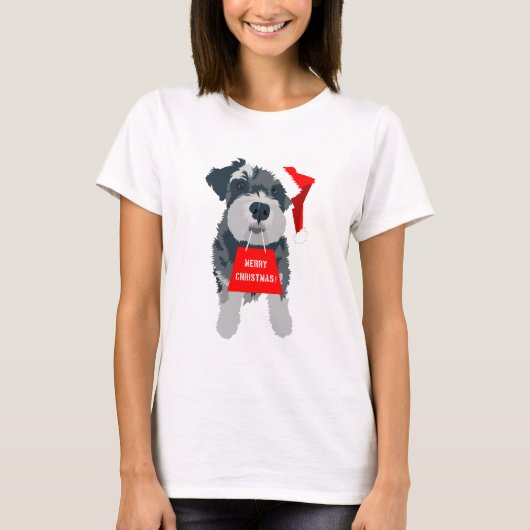 T-shirt Joyeux Noël Mini Schnauzer Chien Santa Hat (Devant)