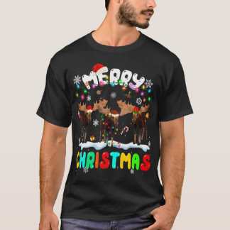 T-shirt Joyeux Noël Moose Lover Santa Hat Noël Lumières