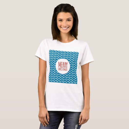 T-shirt Joyeux Noël Motif sans couture Texture bleue (Devant entier)