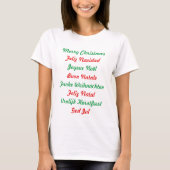 T-shirt Joyeux Noël multilingue rouge et vert (Devant)