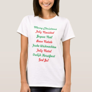 T-shirt Joyeux Noël multilingue rouge et vert