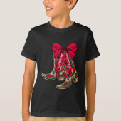 T-shirt Joyeux Noël Noël Noël Bottes Cowboy Coquette Bow P (Devant)