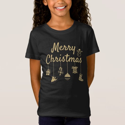 T-Shirt Joyeux Noël Ornements or (Devant)