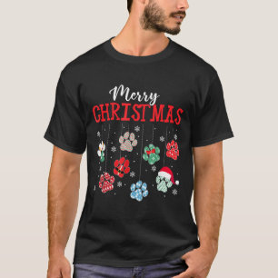 T-shirt Joyeux Noël Pattes de Chien Lumières Drôle Noël Fe