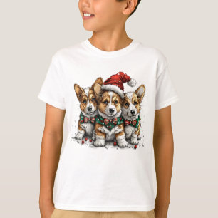 T-shirt Joyeux Noël Pembroke Welsh Corgi Puppies