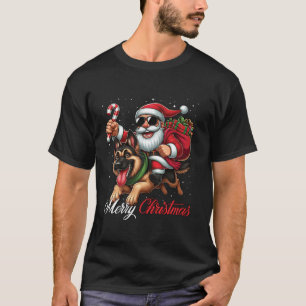 T-shirt Joyeux Noël Père Noël à cheval sur un Shephe allem