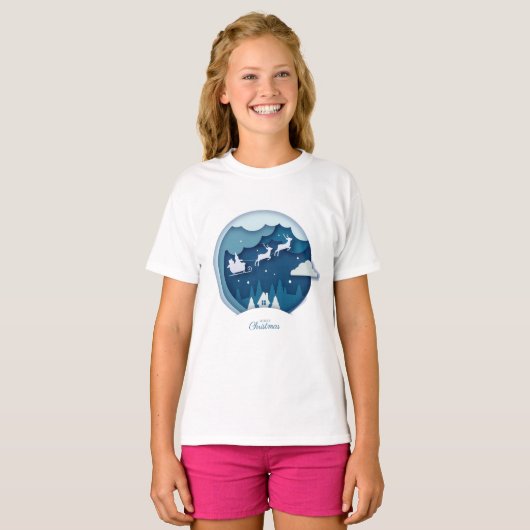 T-shirt Joyeux Noël - Père Noël avec la neige tomber T-shi (Devant entier)