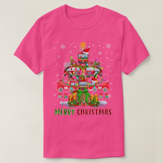 T-shirt Joyeux Noël Père Noël - Camions feu Xmas Tree Ligh (Design devant)
