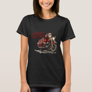 T-shirt Joyeux Noël Père Noël chevauchant une moto vintage