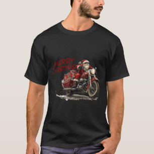T-shirt Joyeux Noël Père Noël chevauchant une moto vintage