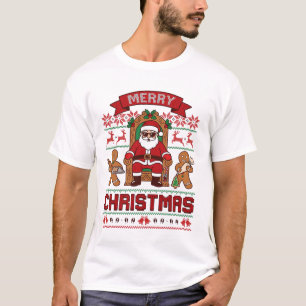 T-shirt Joyeux Noël Père Noël Hommes en Pain d'Épice Renne