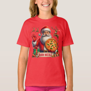 T-shirt Joyeux Noël Père Noël italien avec pizza et rennes