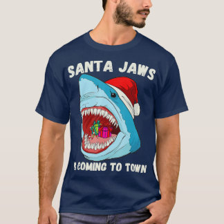 T-shirt Joyeux Noël Père Noël Jaws arrive à Town Funny