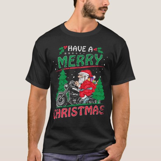 T-shirt Joyeux Noël Père Noël Motorcycle (Devant)
