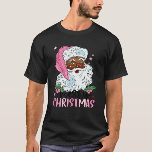 T-shirt Joyeux Noël Père Noël Noir Afro Ame Africain (Devant)