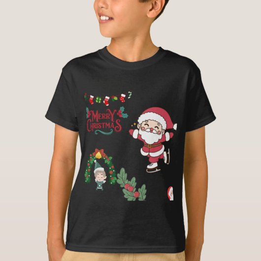T-shirt Joyeux Noël Père Noël Patinage Enfants Vacances (Devant)