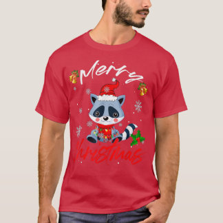 T-shirt Joyeux Noël Père Noël Raccoon Xmas Lumières Drôle