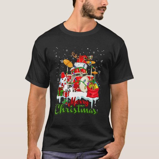 T-shirt Joyeux Noël Père Noël Reindeer Drum Musical Snowma (Devant)
